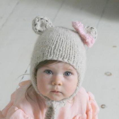 Knitting Pattern Baby Bear Bow Earflap Hat Nalle