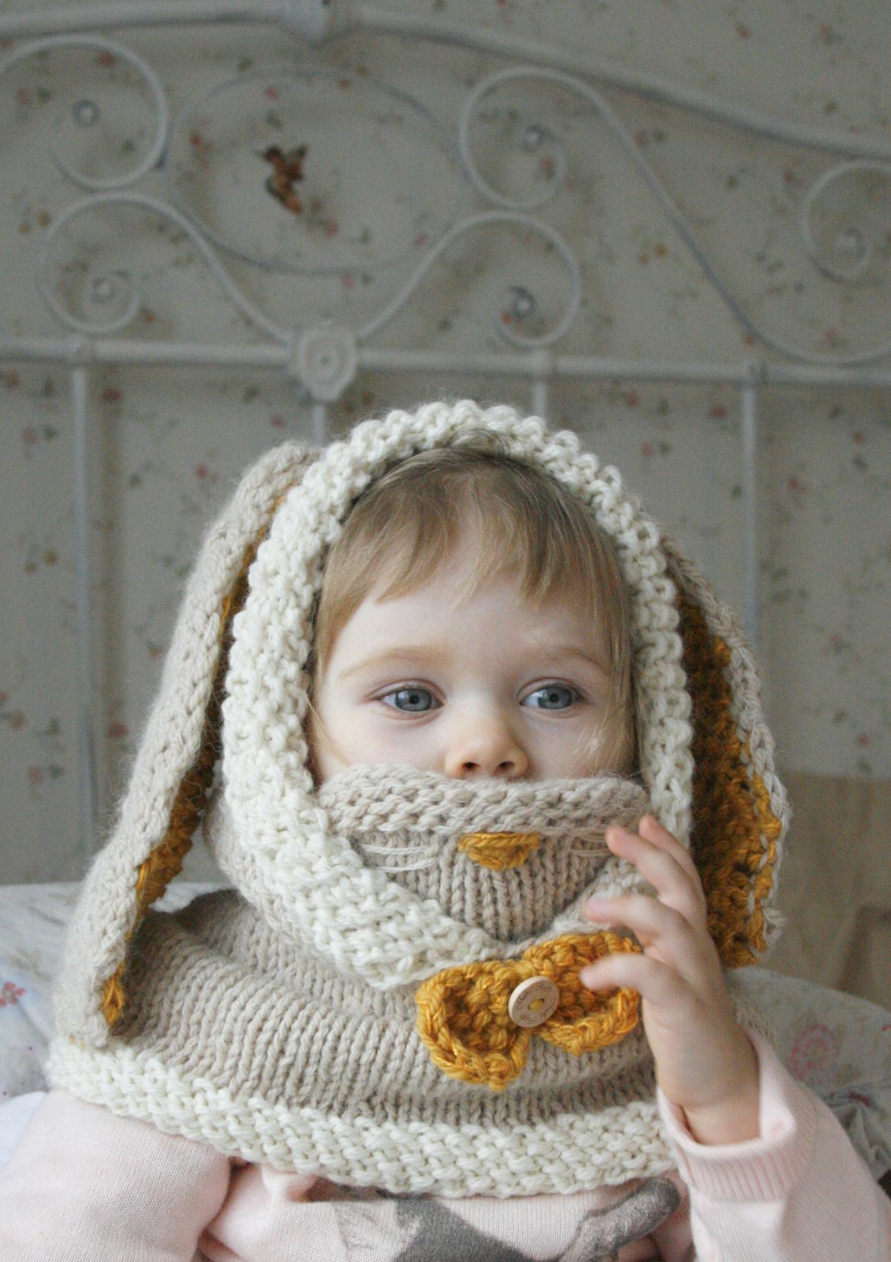 Knitting Pattern Bunny Hooded Cowl Rabbit Windsor (baby, Toddler, Child ...